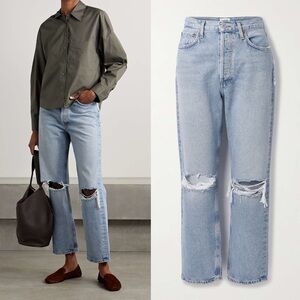 AGOLDE 90s Distressed Mid-rise Straight Wide Leg Jeans Size 34 Revolve